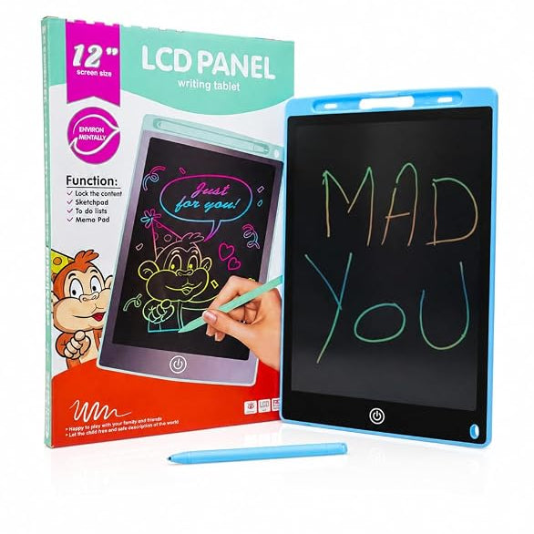 لوح كتابة ورسم إلكتروني LCD للأطفال 12 بوصة – شاشة ملونة مع قلم