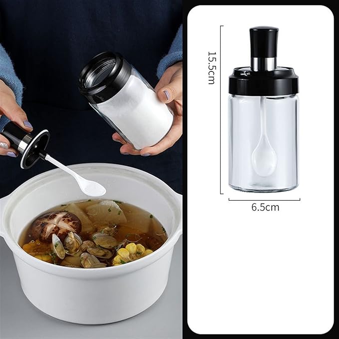 برطمان بهارات زجاجي بغطاء وملعقة مدمجة