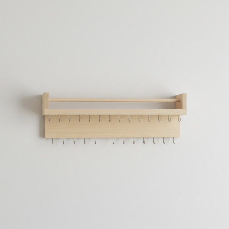 حامل مفاتيح خشبي ثقيل مع رف تخزين