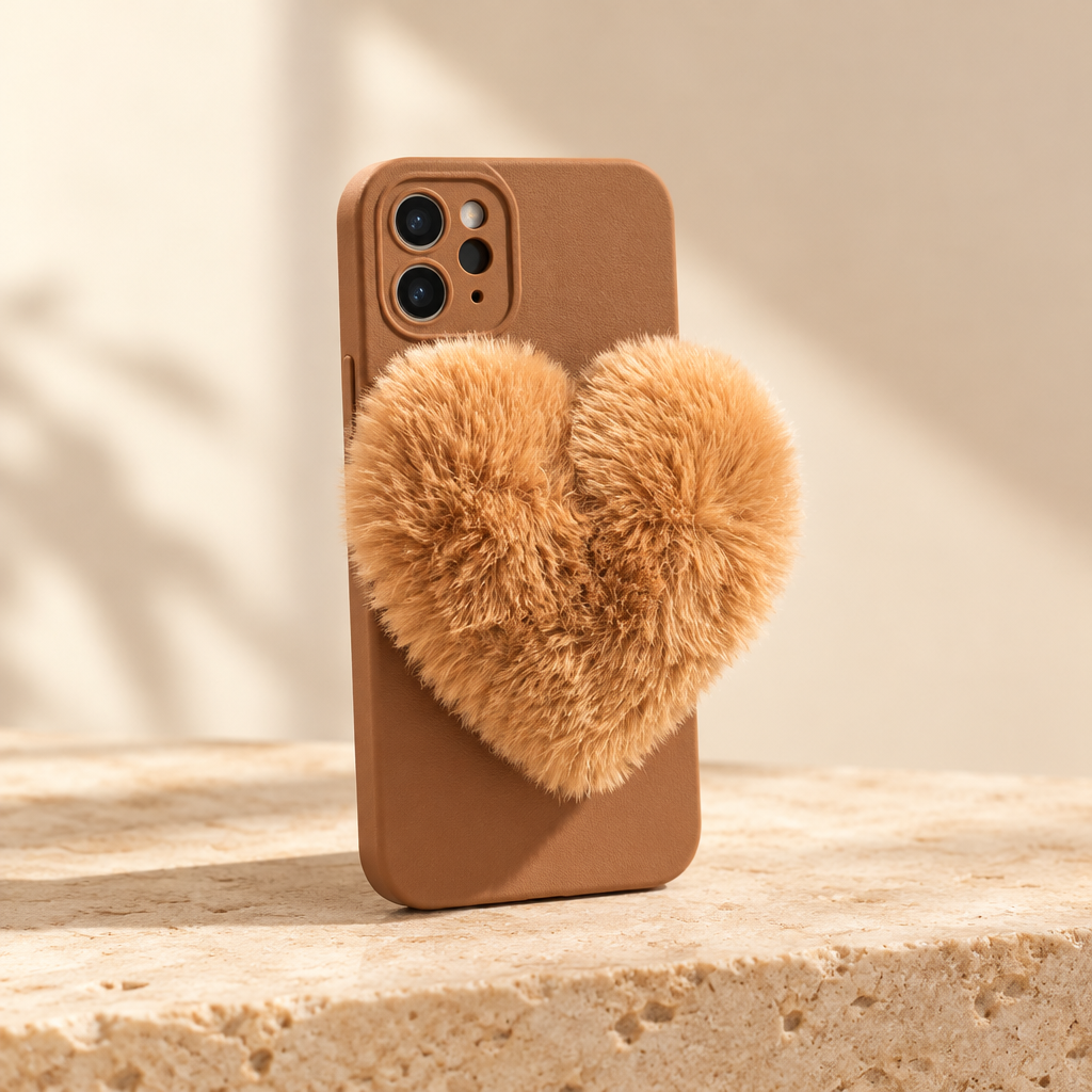 كفر آيفون سيليكون مع قلب فرو انيق iPhone 11 / 11 Pro