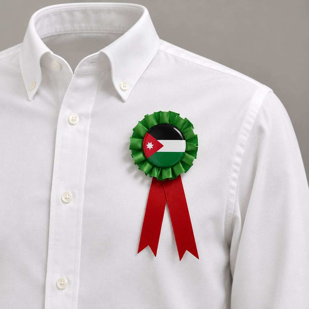 بروش علم الأردن بتصميم دائري مع شرائط حمراء