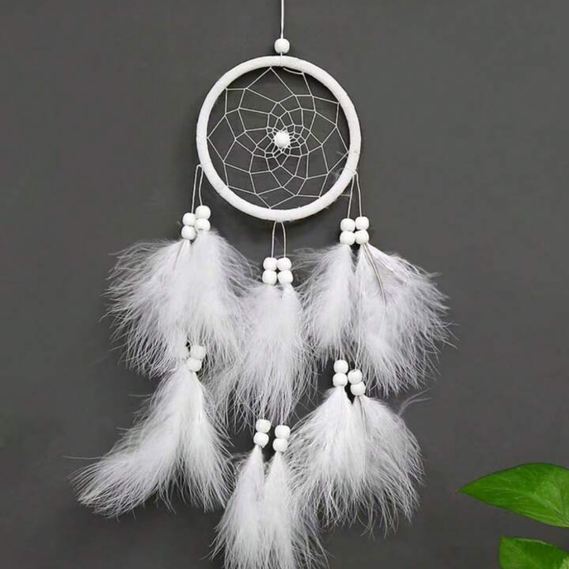 معلق حائط دريم كاتشر (Dream Catcher) بريش أبيض