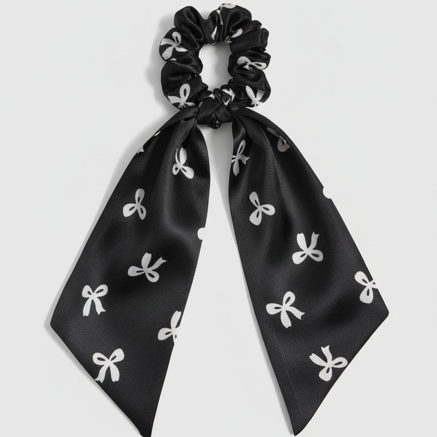 ربطة شعر (Scrunchie) حريرية مع وشاح منسدل