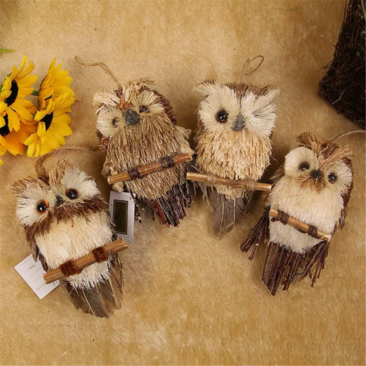 تعليقة مجسم بومة - من القش المنسوج يدويا