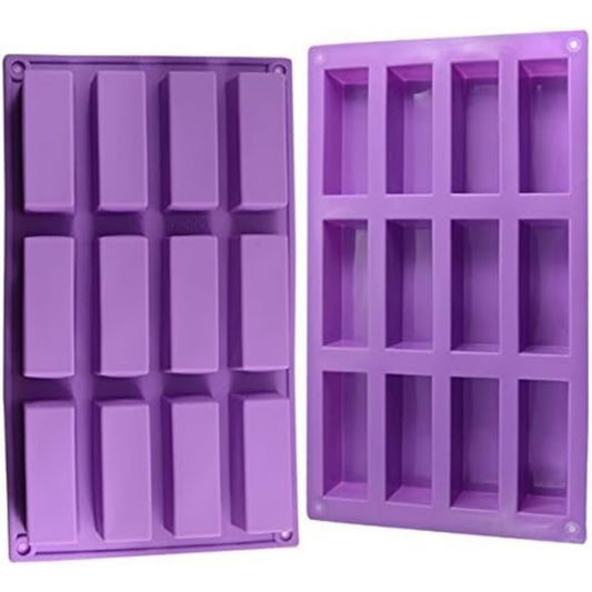 قالب سيليكون مستطيل بـ 12 تجويف لصناعة الصابون والشوكولاتة والحلويات