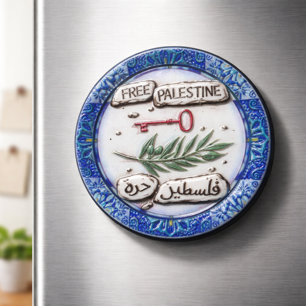 مغناطيس ثلاجة "Free Palestine" سيراميك– تصميم تراثي مميز