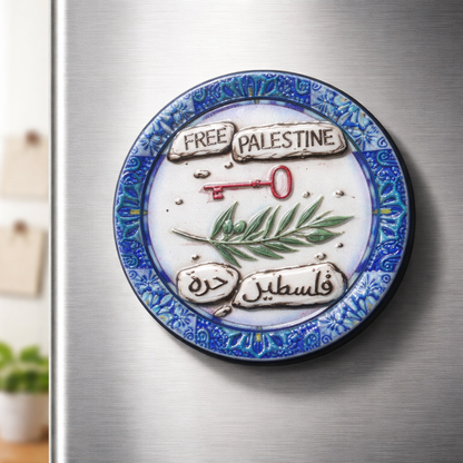 مغناطيس ثلاجة "Free Palestine" سيراميك– تصميم تراثي مميز