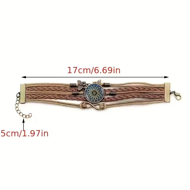 اسوارة ماندالا عتيق متعدد الطبقات بتصميم حجر ورمز إنفينيتي وفراشة