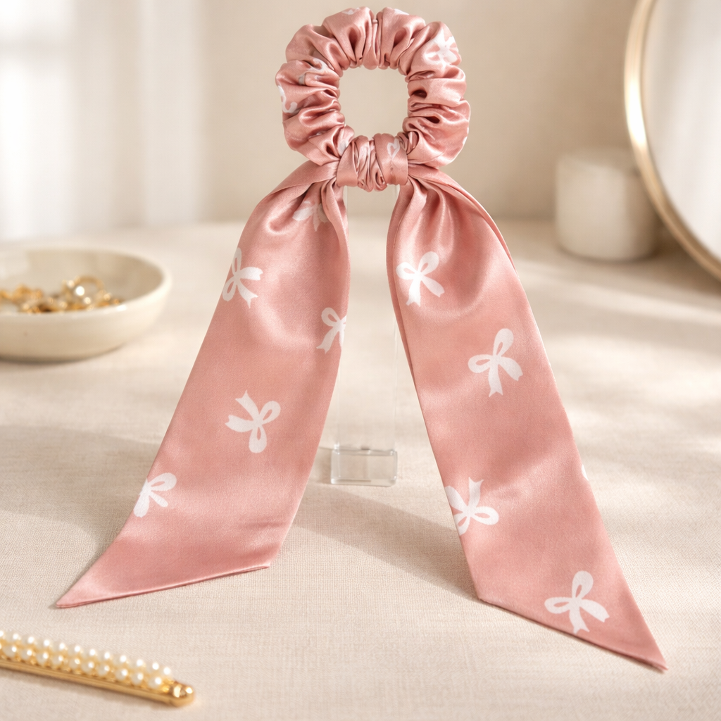 ربطة شعر (Scrunchie) حريرية مع وشاح منسدل