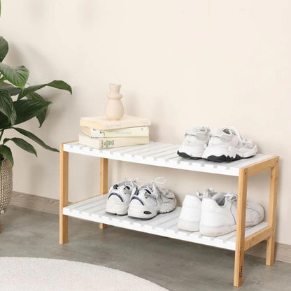 رف أحذية من خشب البامبو -طبقتين