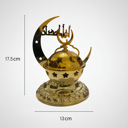 مبخرة رمضانية معدنيه مذهبة بتصميم رمضاني