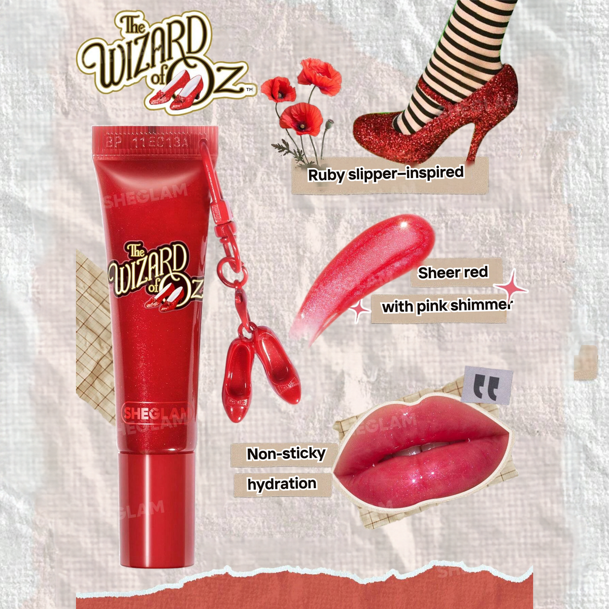 ملمع شفاه أحمر لامع SHEGLAM × The Wizard of Oz™ – Click Your Heels
