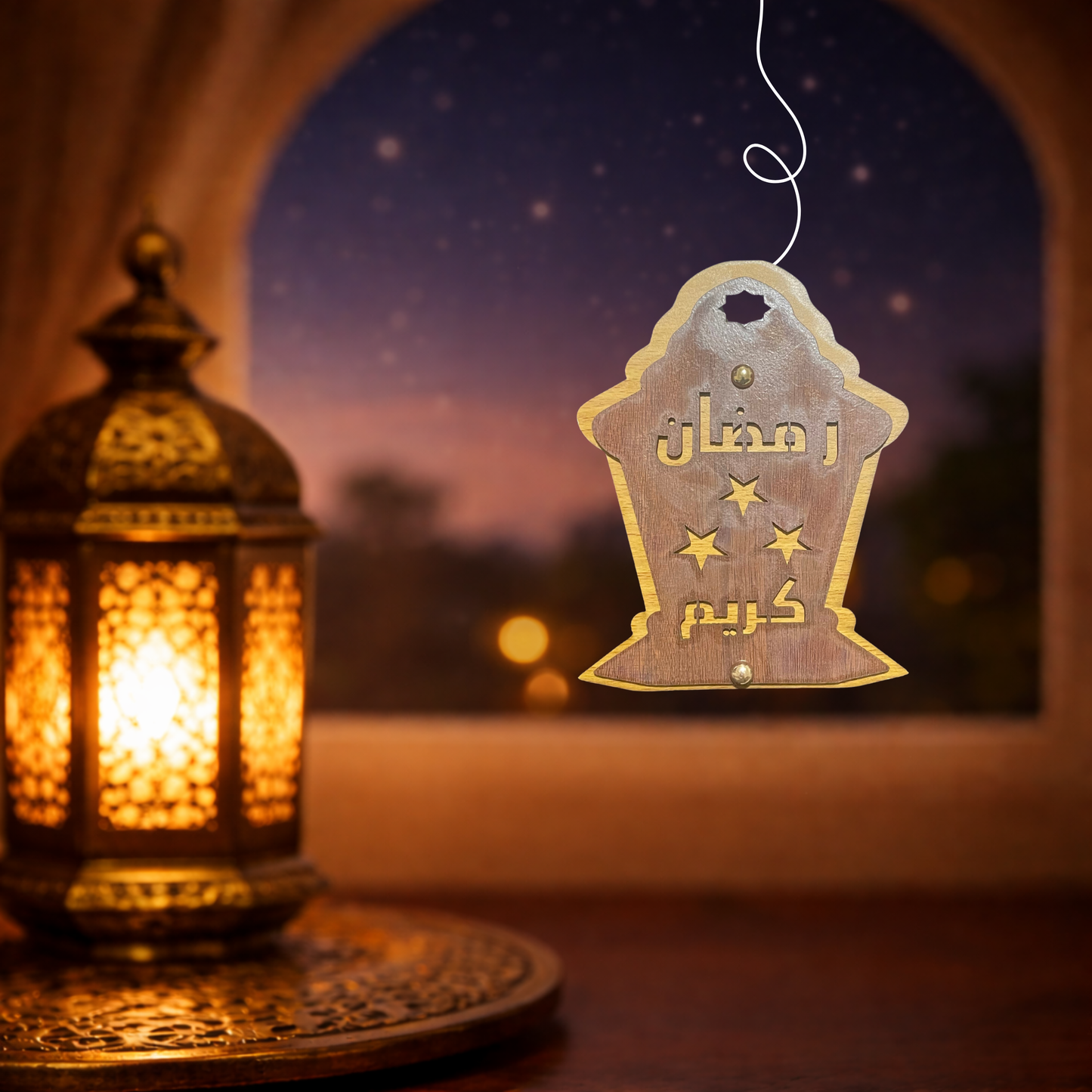 تعليقة خشبيه بتصميم فانوس رمضان 🕌🌙