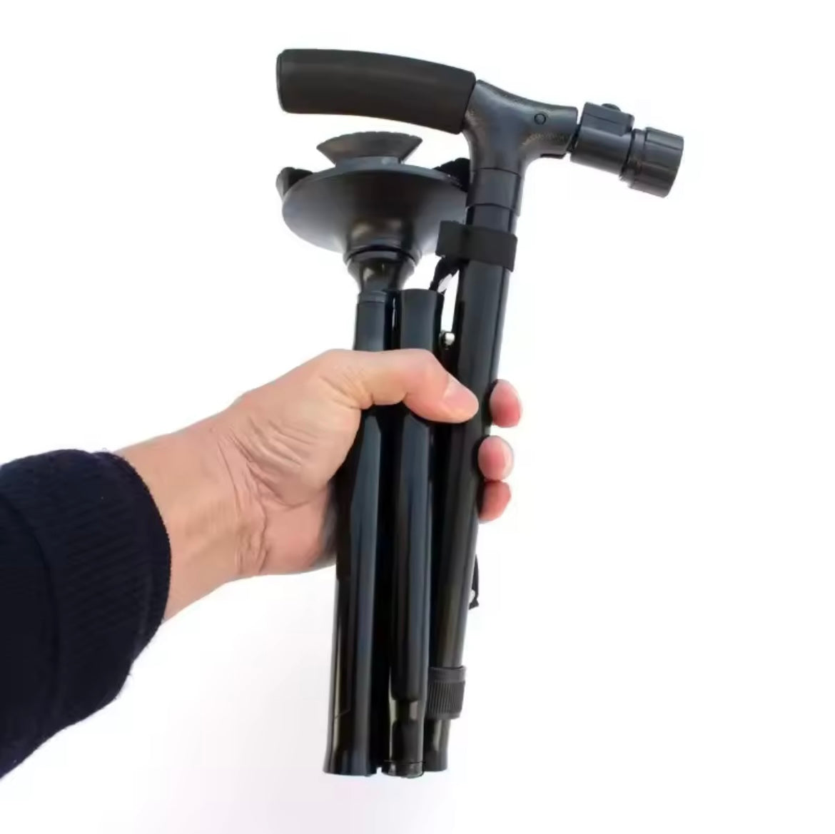 عصا (عكاز) ضد الانزلاق وقابلة للطي مع إضاءة ليد