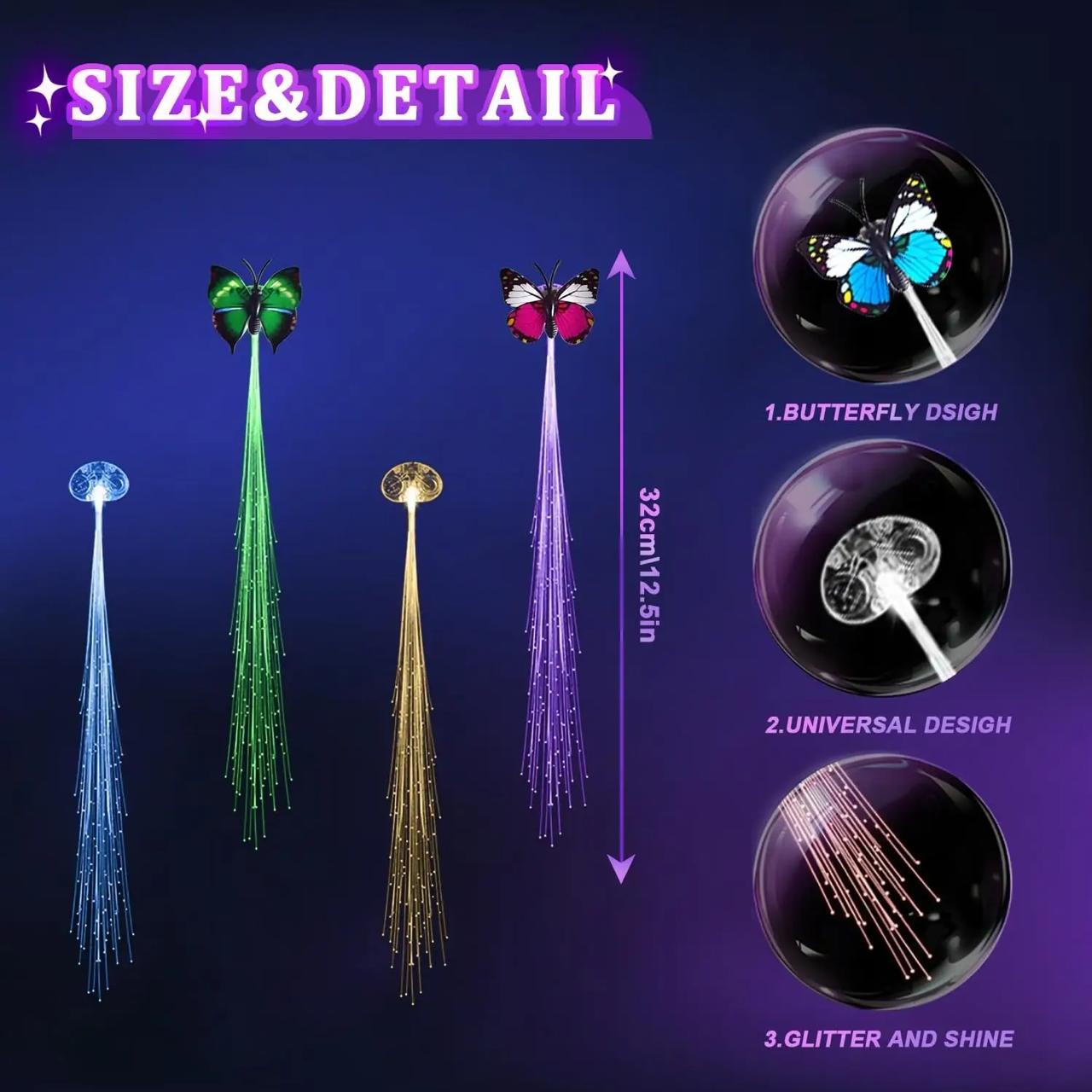 إكسسوار شعر مضيئ LED – خصل لامعة مع أشكال فراشات(عدد1)
