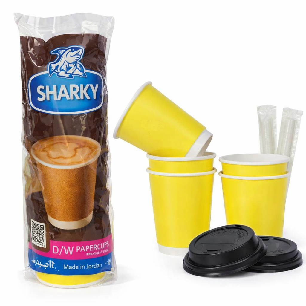 كاسات كرتون  SHARKY مع أغطية ومصاصات – (12اونص) عدد7