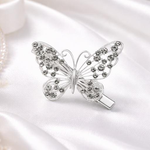 مشبك شعر نسائي بتصميم فراشة مرصّع بالكريستال