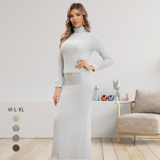 دريس صوف ناعم شتوي– بلوزة وتنورة طويلة