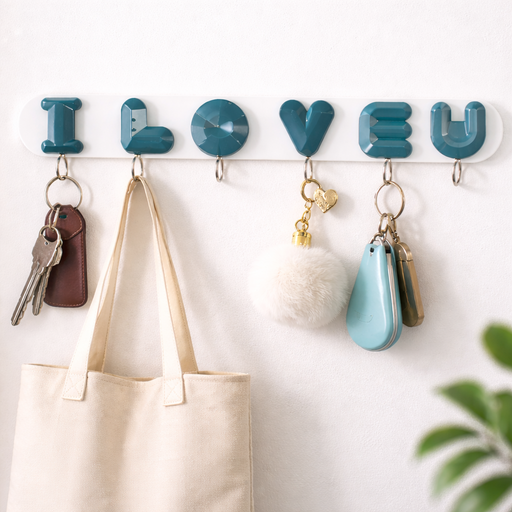 علاقة حائطية بتصميم I LOVE U – خطافات متعددة