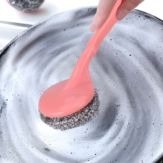 مقبض جلي الأواني مع ليفة سلكية قابلة للاستبدال