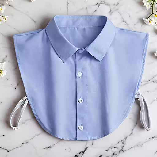 ياقة قميص أنيقة مع ربطة قابلة للتعديل - لون ازرق