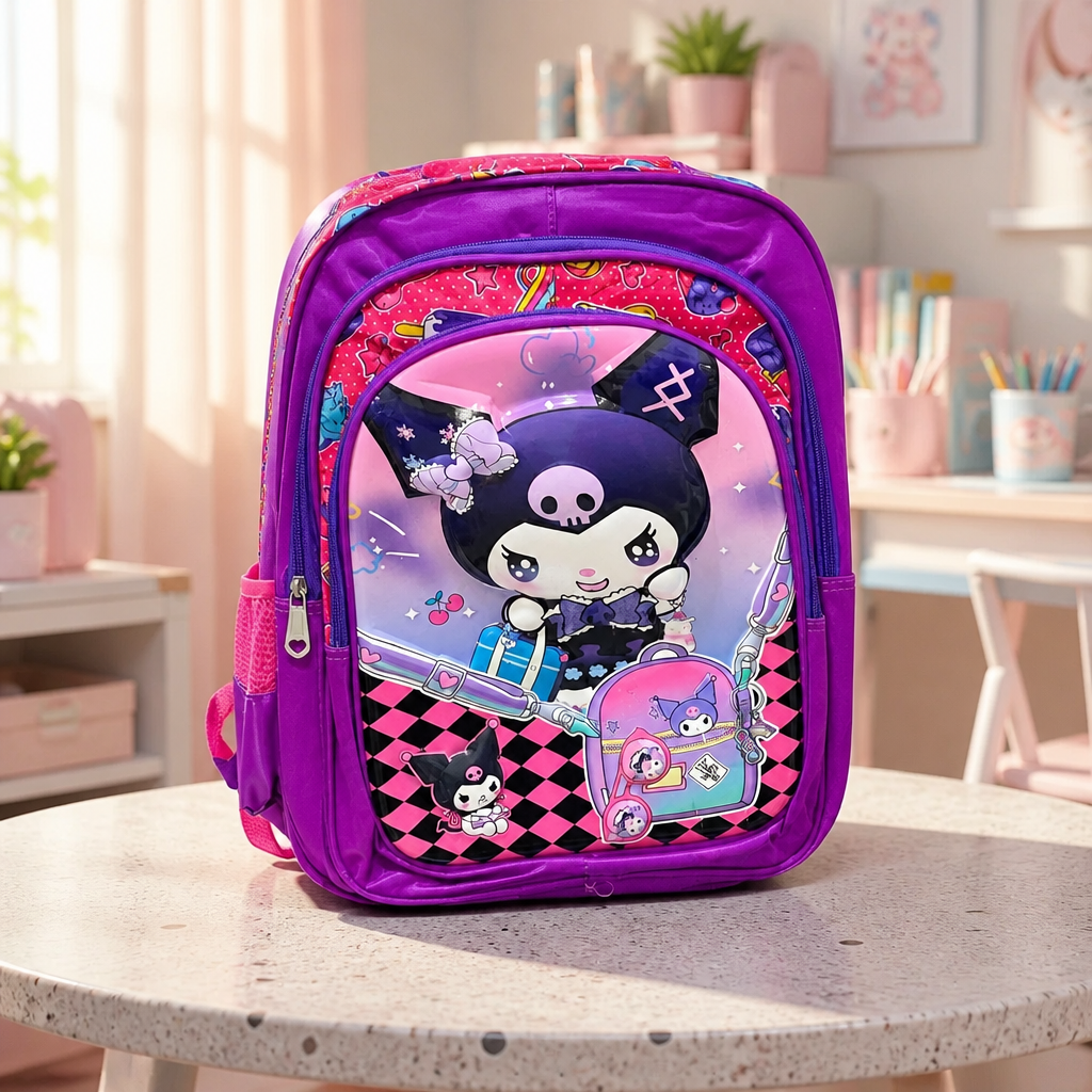 حقيبة ظهر مدرسية للأطفال بتصميم كورومي (Kuromi)