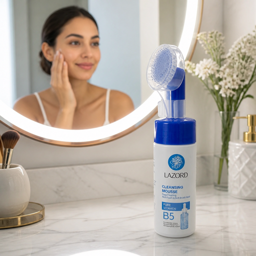 غسول رغوي لازورد بفيتامين B5 مع فرشاة سيليكون – LAZORD Cleansing Mousse B5 (150 مل)