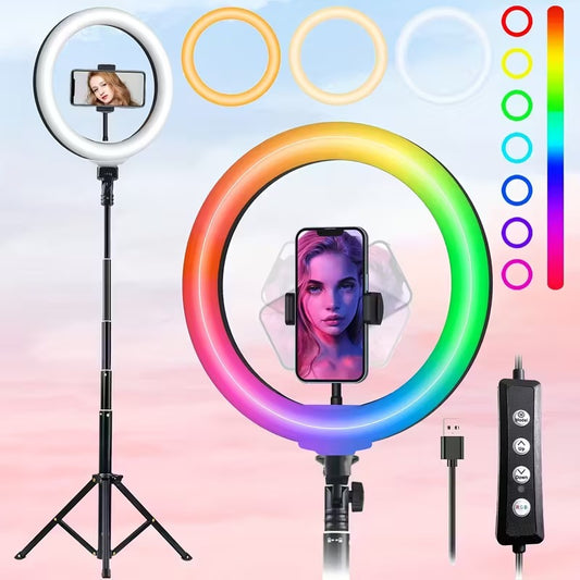 Ring Light رنج لايت اضاءة تصوير مع ستاند طويل وثابت قطر ٢٦ سم