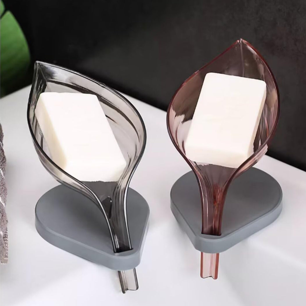 حامل صابونة بتصميم ورقة مع تصريف ذاتي