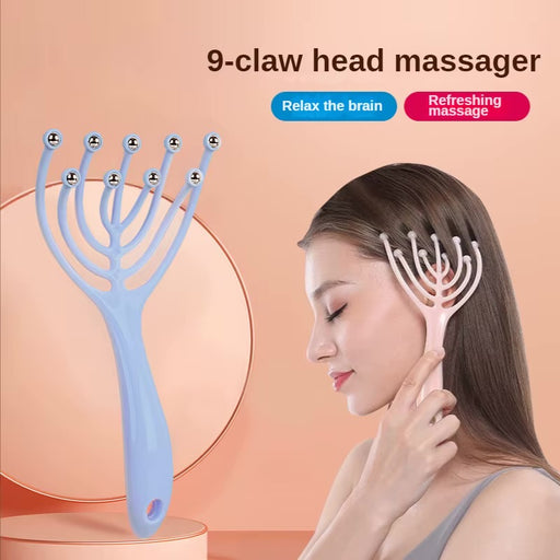 مساج رأس على شكل أخطبوط مع كرات فولاذية لتخفيف الألم وتحفيز فروة الرأس