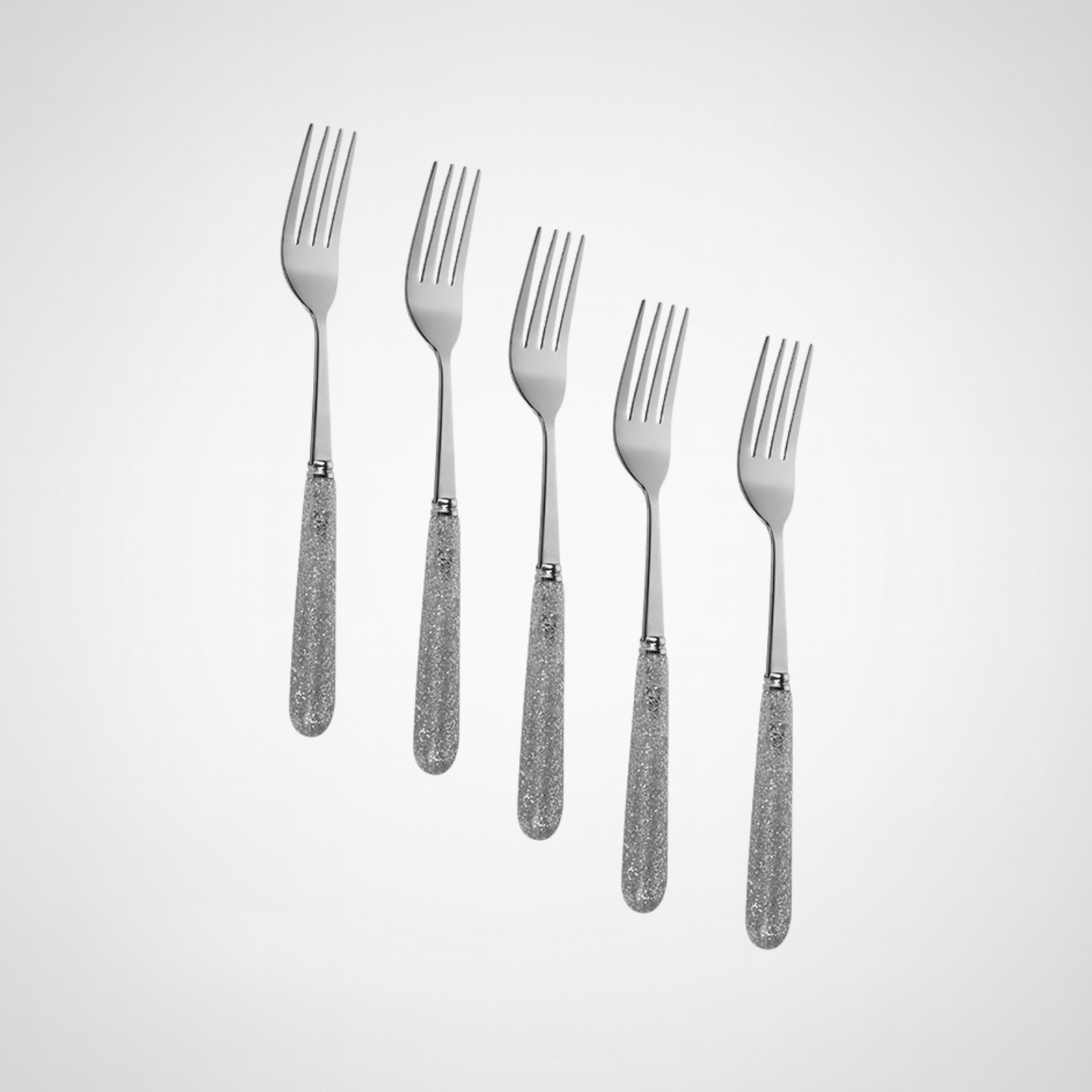 طقم ادوات طعام من الستانلس ستيل بمقبض لامع فضي – (عدد5)