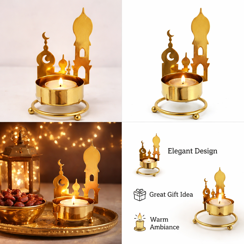 شمعدان مذهب بتصميم رمضاني