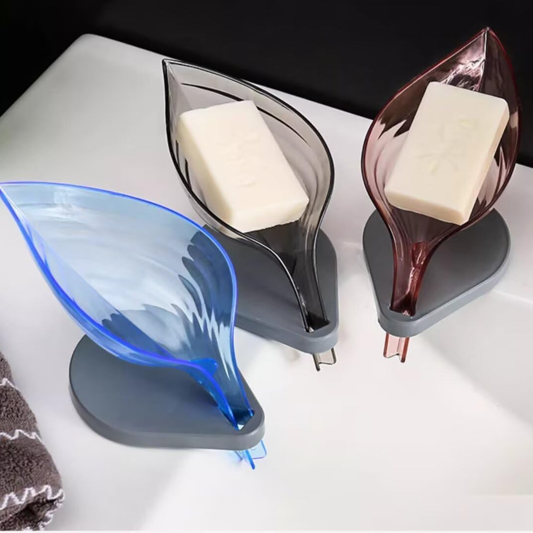 حامل صابونة بتصميم ورقة مع تصريف ذاتي