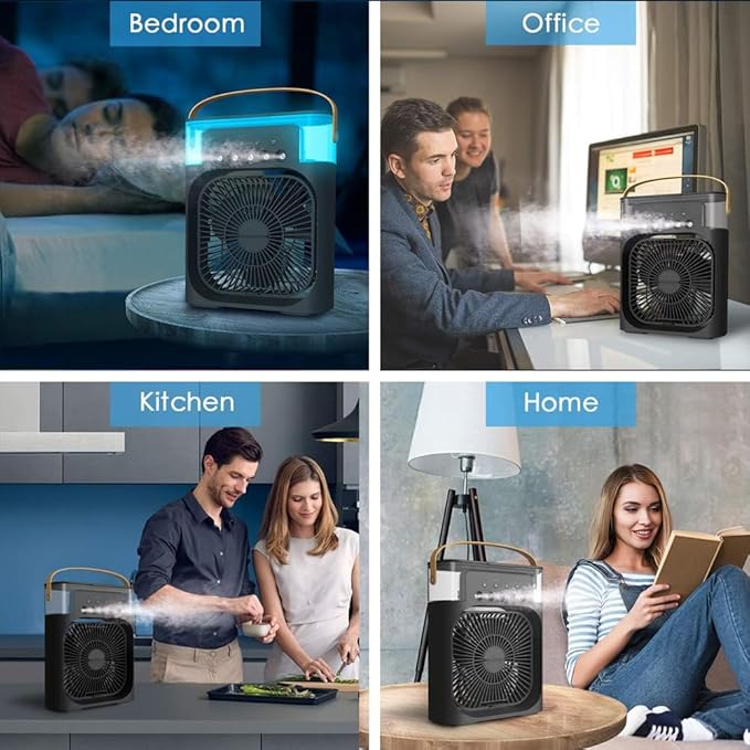 مبرد هواء محمول مع مروحة ورذاذ ماء واناره ملونه USB-C