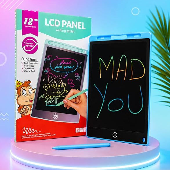 لوح كتابة ورسم إلكتروني LCD للأطفال 12 بوصة – شاشة ملونة مع قلم