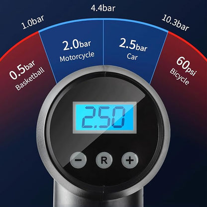 منفاخ هواء محمول للإطارات – 12 فولت مع مقياس ضغط رقمي وضوء LED للطوارئ