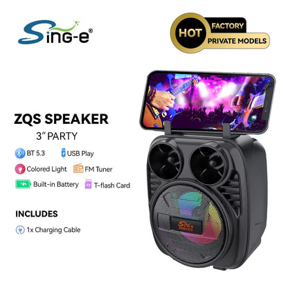 سماعة بلوتوث محمولة Sing-e ZQS –  لاسلكيه مع إضاءة LED وحامل هاتف