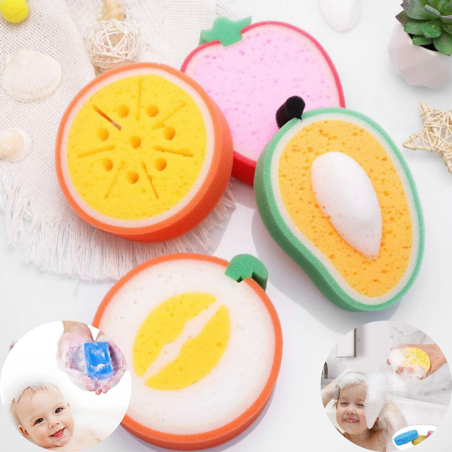 اسفنجة استحمام للأطفال بشكل فواكه 🍓🍊