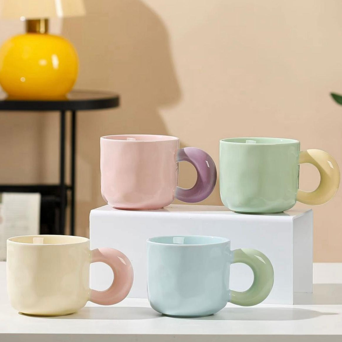 كوب سيراميك ألوان باستيل بمقبض مميز 🌸 لون اصفر