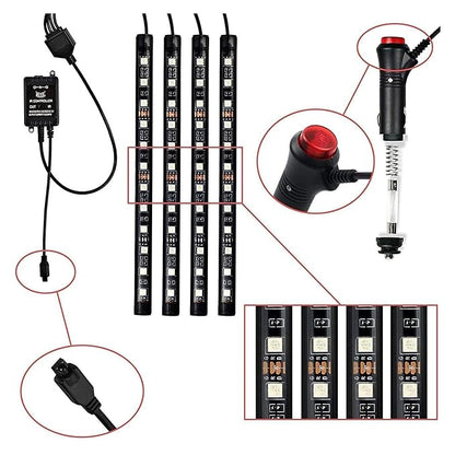 شريط إضاءة للسيارة مع ريموت تحكم LED RGB متعدد الألوان