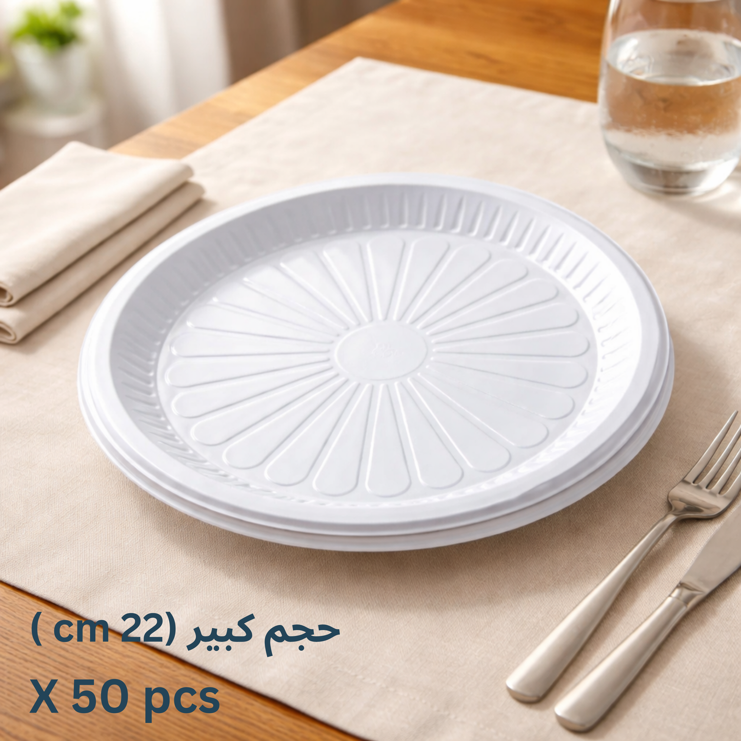 صحون بلاستيك للاستعمال مرة واحدة – قياس 22 سم (عدد 50)