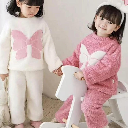 بيجامة اطفال فرو ناعمة بتصميم فيونكة
