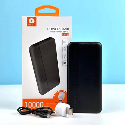 باور بانك ووو Y145 سعة 10000mAh مع منفذين USB وإضاءة ليلية