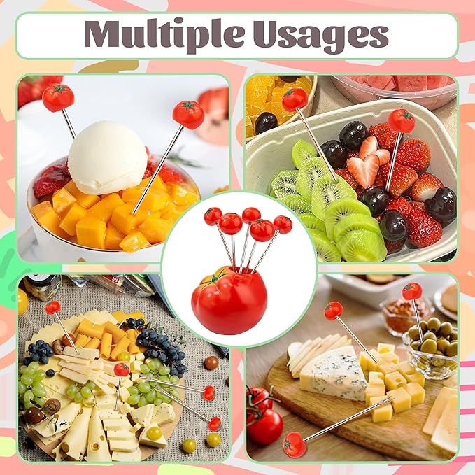 طقم شوك فواكه وحامل بلتستيكي شكل بندوره 5شوك
