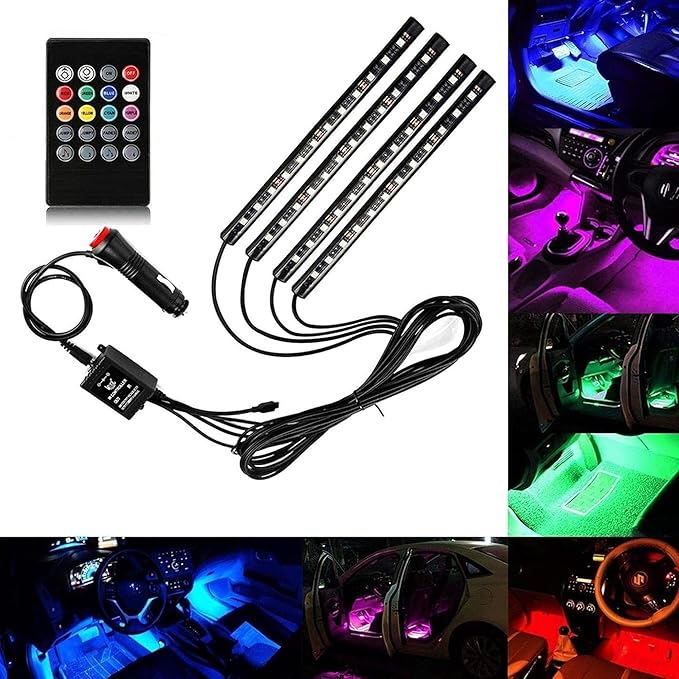 شريط إضاءة للسيارة مع ريموت تحكم LED RGB متعدد الألوان
