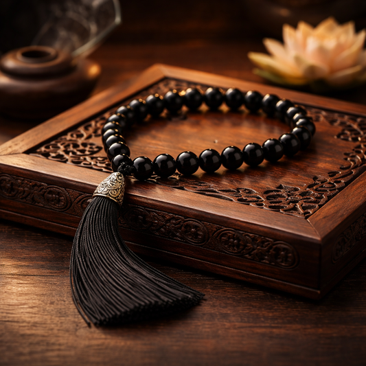 مسبحة بحجر العقيق الأسود – ٣٣ حبّة