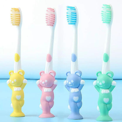 طقم فراشي أسنان للأطفال بتصميم  دب كرتوني(عدد4)