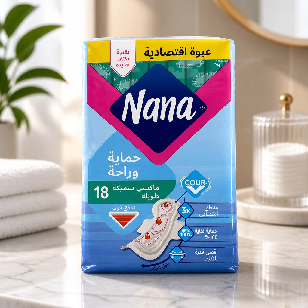 نانا فوط صحية ماكسي طويلة بالأجنحة – 18 فوطة
