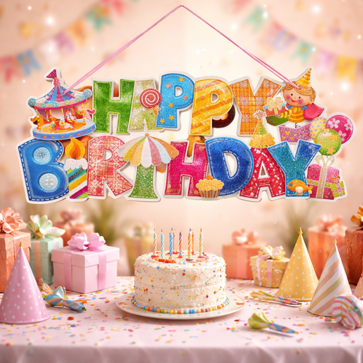 لافتة “Happy Birthday” كرتونيه تعليق ملونة