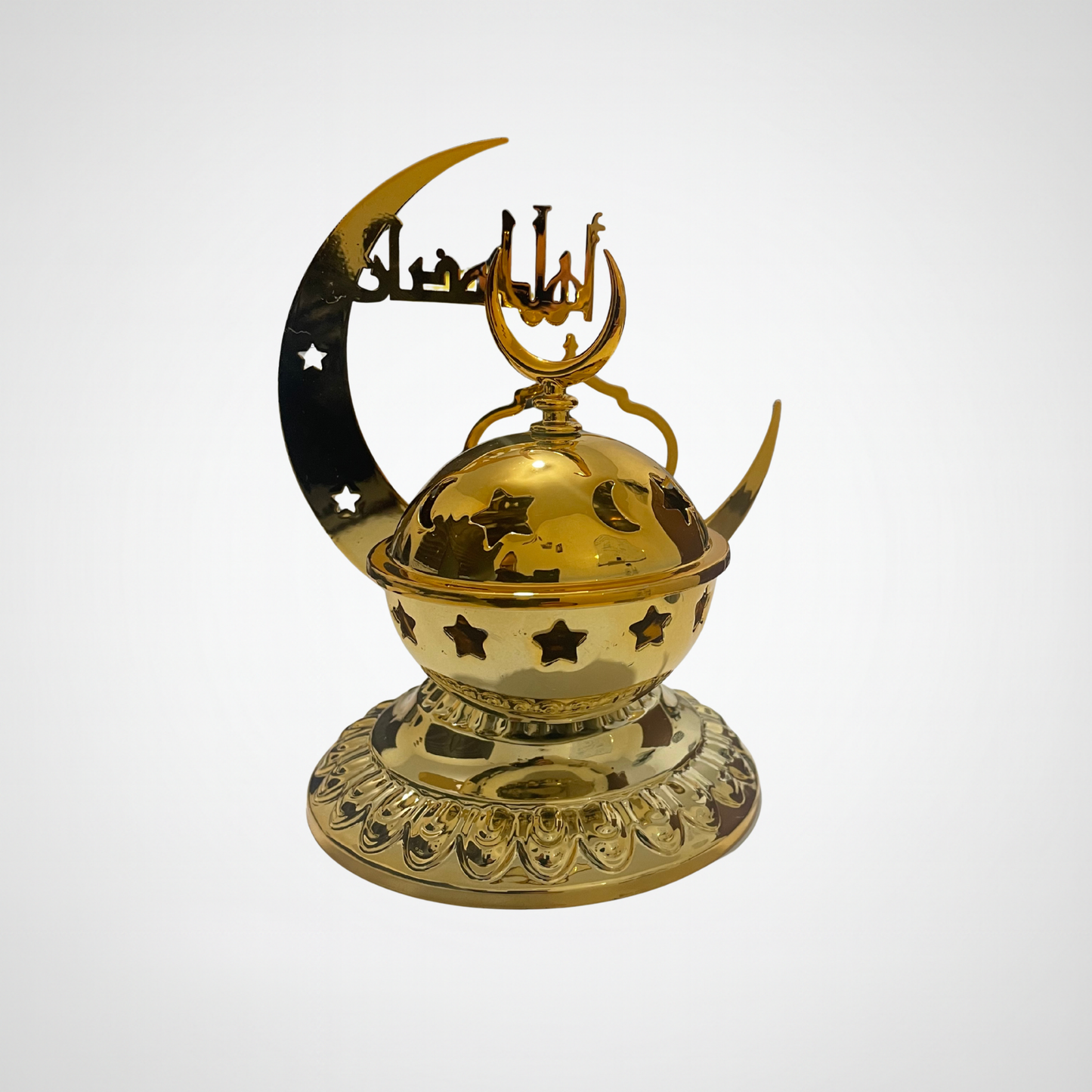 مبخرة رمضانية معدنيه مذهبة بتصميم رمضاني